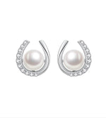 Load image into Gallery viewer, Horseshoe Pearl Diamante Earrings