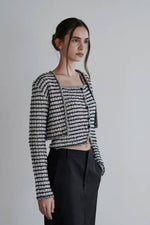 Load image into Gallery viewer, Korean Tweed Button Sleeveless Top// Cardigan Set in Grey/Black