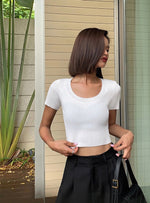 Load image into Gallery viewer, Tencel Blend Ribbed Cropped Tee in Black