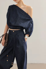 Load image into Gallery viewer, Chambray Multi-way Top // Trousers Set in Navy