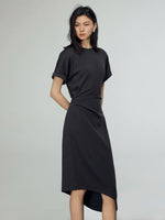 Load image into Gallery viewer, Gathered Asymmetric Dress in Grey