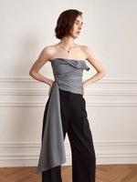 Load image into Gallery viewer, Gathered Bustier Top with Oversized Drape in Grey