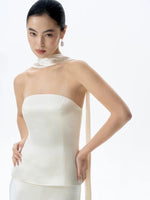 Load image into Gallery viewer, Satin Halter Bustier Top// Maxi Skirt in Cream