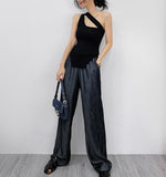 Load image into Gallery viewer, Asymmetric Sleeveless Ribbed Top in Black