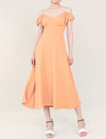 Load image into Gallery viewer, Off Shoulder Cami Gathered Pocket Dress in Orange