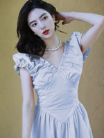 Load image into Gallery viewer, Puff Sleeve Pocket Maxi Dress in Blue