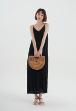 Load image into Gallery viewer, Pleated V Cami Maxi Dress in Black