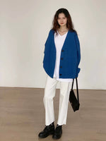 Load image into Gallery viewer, Oversized Contrast Button Cardigan in Blue