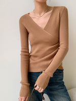 Load image into Gallery viewer, Side Gather Wrap Knit Top in Camel