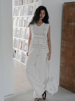 Load image into Gallery viewer, Contrast Stitching Overalls in White