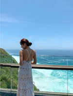 Load image into Gallery viewer, Lace Detail Cross Back Dress in White- M