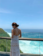 Load image into Gallery viewer, Drop Back Lace Mermaid Dress in White