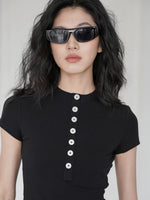 Load image into Gallery viewer, Stretch Button Tee in Black
