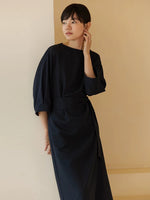 Load image into Gallery viewer, 2-Way Midi Wrap Dress in Navy