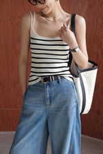 Load image into Gallery viewer, Double Strap Striped Stretch Camisole in White