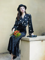Load image into Gallery viewer, Polka Dot Blouson Sleeve Blouse in Black
