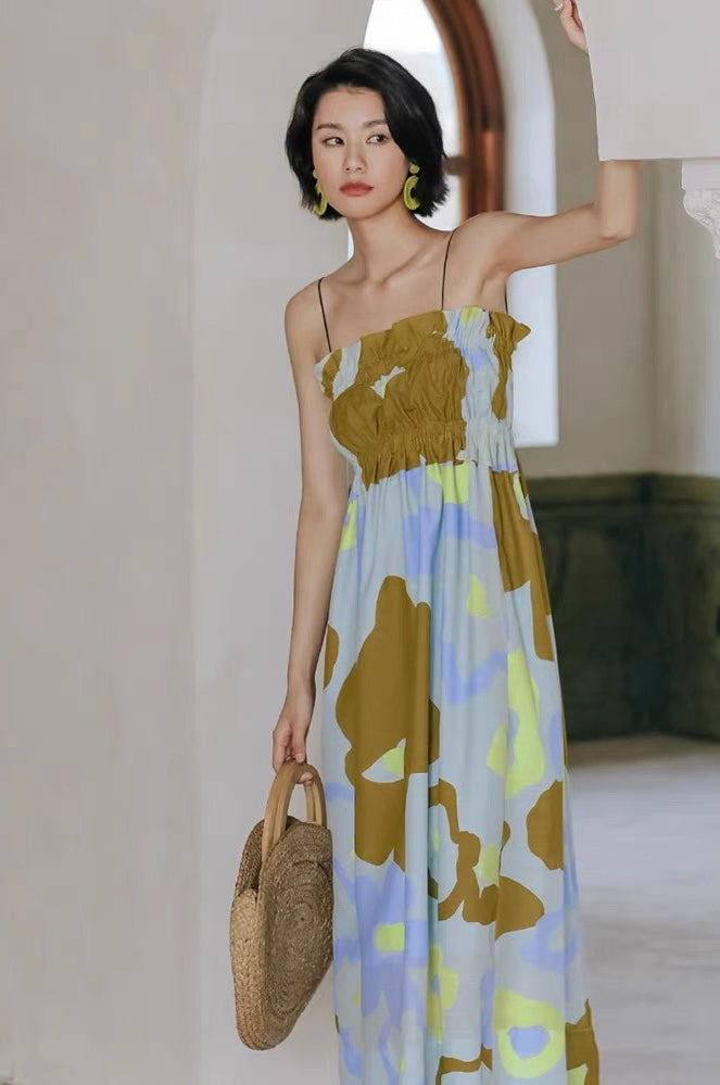 Floral Rusching Cami Maxi Dress in Multi