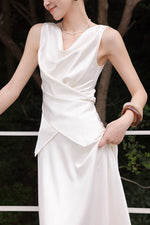 Load image into Gallery viewer, Satin Drape Wrap Top // Maxi Skirt in Cream