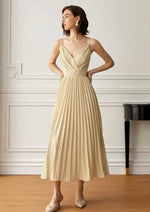 Load image into Gallery viewer, Cami Pleated Midi Dress in Beige