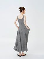 Load image into Gallery viewer, Checked Sleeveless Pocket Maxi Dress in Black/White