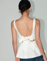 Load image into Gallery viewer, Drop Back Ribbon Peplum Top in Cream