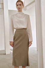 Load image into Gallery viewer, Korean Dio Tailored Midi Skirt in Greige