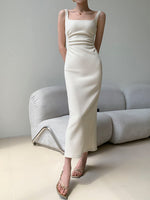 Load image into Gallery viewer, Square Neck Gathered Sheath Dress in Cream