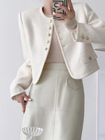 Load image into Gallery viewer, Mini Button Curve Tweed Jacket in White