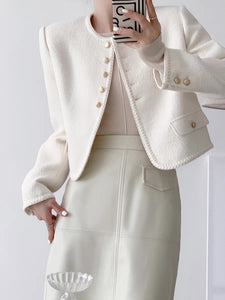 Mini Button Curve Tweed Jacket in White