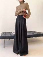 Load image into Gallery viewer, High Waist Wide Leg Fold Trousers in Black