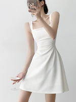 Load image into Gallery viewer, Side Gathered Flare Mini Dress in White