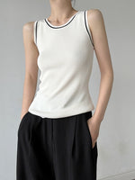Load image into Gallery viewer, Light Knit Contrast Line Tank Top in Cream