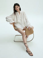 Load image into Gallery viewer, Tencel Blend Blouson Blouse in White
