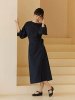 Load image into Gallery viewer, 2-Way Midi Wrap Dress in Navy