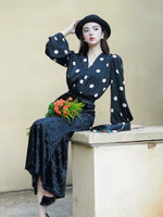 Load image into Gallery viewer, Polka Dot Blouson Sleeve Blouse in Black