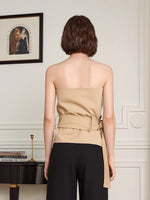 Load image into Gallery viewer, Asymmetric Wrap Tie Bustier Top in Beige