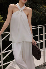 Load image into Gallery viewer, Halter Embellished Top // Trousers Set in Off White
