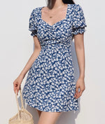 Load image into Gallery viewer, Lipari Floral Blouson Mini Dress in Blue