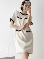 Load image into Gallery viewer, Linen Blend Contrast Pocket Shift Dress in White