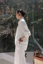 Load image into Gallery viewer, Linen Floral Lace Shirt // Shorts Set in Blue