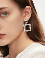 Load image into Gallery viewer, Square Drop Diamante Pearl Earrings