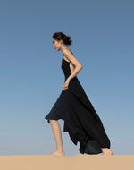 Load image into Gallery viewer, Drop Back Asymmetric Maxi Dress in Black