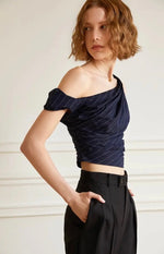 Load image into Gallery viewer, Striped Off Shoulder Top in Navy