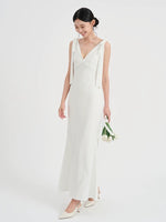 Load image into Gallery viewer, Drop Back Long Bow Gown in White