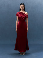 Load image into Gallery viewer, Toga Sleeve Satin Gown in Red