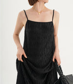 Load image into Gallery viewer, Textured Cami Midi Slip Dress in Black