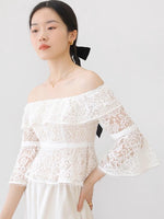Load image into Gallery viewer, Off Shoulder Lace Flute Top in White