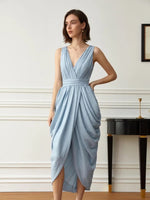 Load image into Gallery viewer, Gathered Drape Sleeveless Dress in Blue