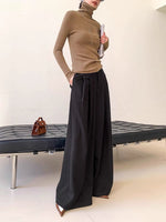 Load image into Gallery viewer, High Waist Wide Leg Fold Trousers in Black