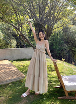 Load image into Gallery viewer, Drop Cross Back Maxi Dress in Beige